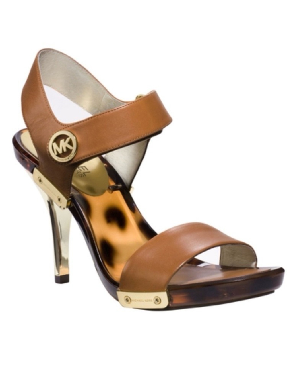 Michael Kors Lani Tortoise Sandal High Heel Lucite Gold Shoes Sandals Size 11